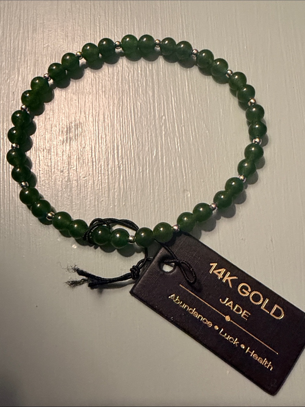 14K Gold Jade Beaded Bracelet - Deep Green